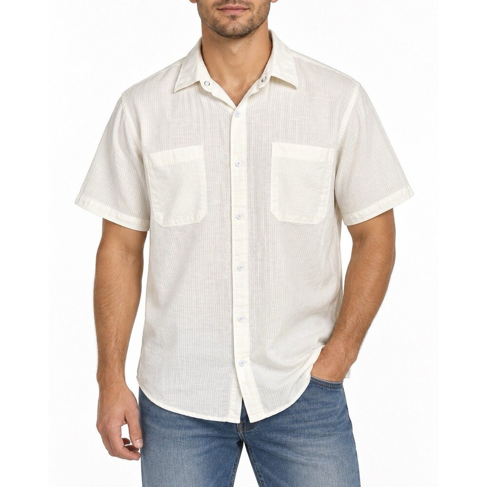 Calvin Klein Jeans Men’s XL Ivory Linen Cotton Short Sleeve Button Up Shirt